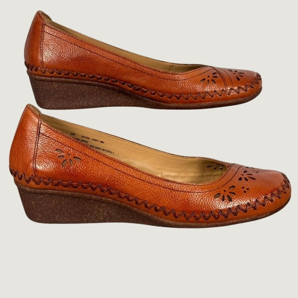 Naturalizer Nayrin Leather Wedge Pump 9W Potato Orange Floral China NIB